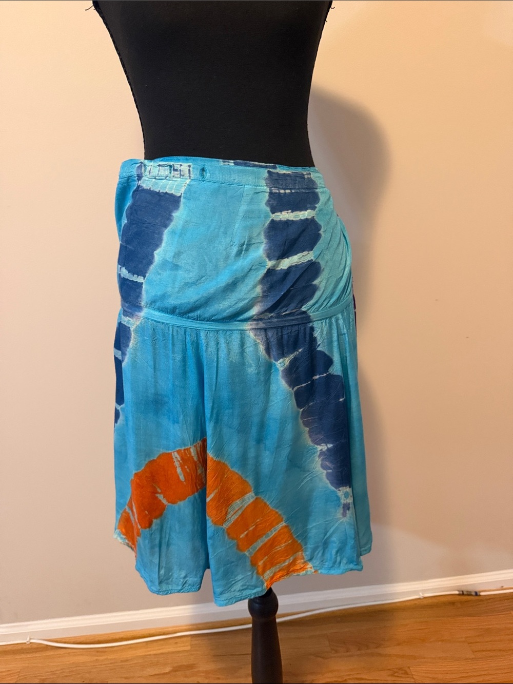 Tie-Dye Blue & Orange Wrap Midi Skirt